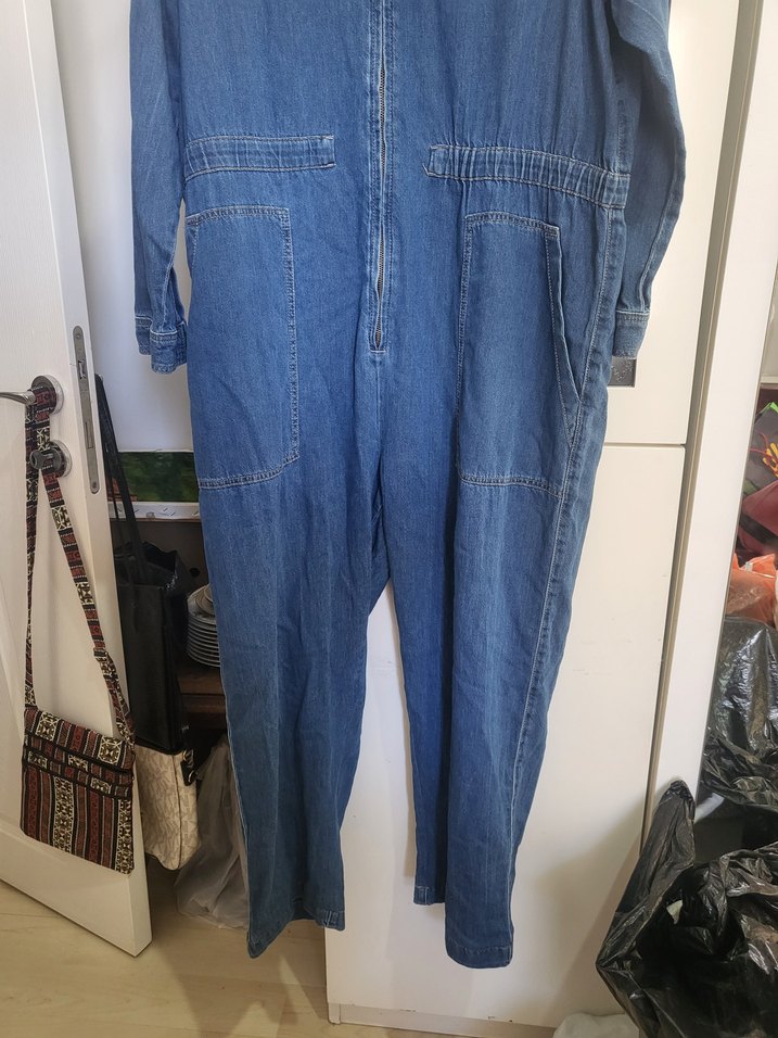Kadın Mavi Denim Uzun Kollu Tulum - Görsel 5