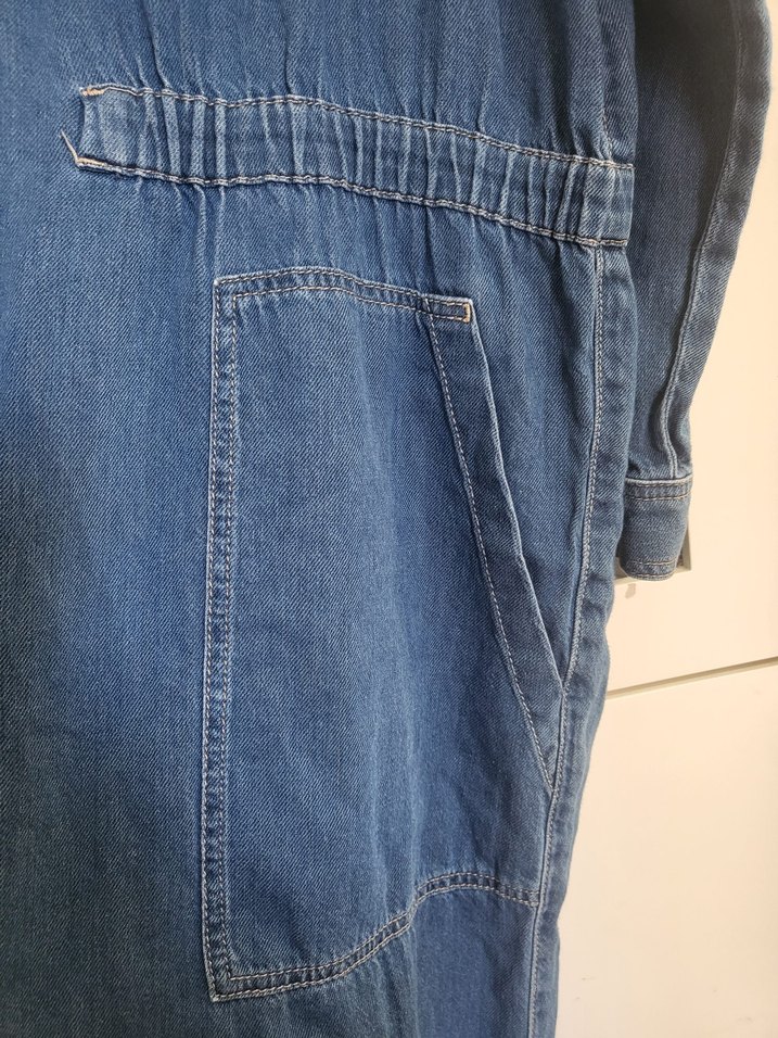 Kadın Mavi Denim Uzun Kollu Tulum - Görsel 3