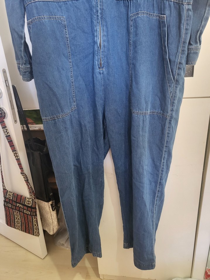 Kadın Mavi Denim Uzun Kollu Tulum - Görsel 4