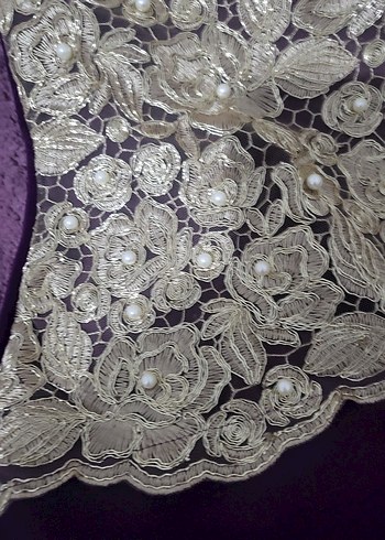 MOR KREP. SİM DANTEL. TASARIMLİ. ABİYE KOLSUZ ELBİSE SIFIR - Ana görsel