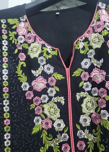 HİNT ORİJİNLİ.  SIFIR  Nakışlı V Yakalı  MİDİ. TÜNİK ELBİSE - Görsel 2