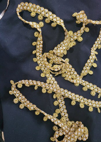 Beyaz boncukDetaylı Bohem El Yapımı Altın Dantel - Görsel 2