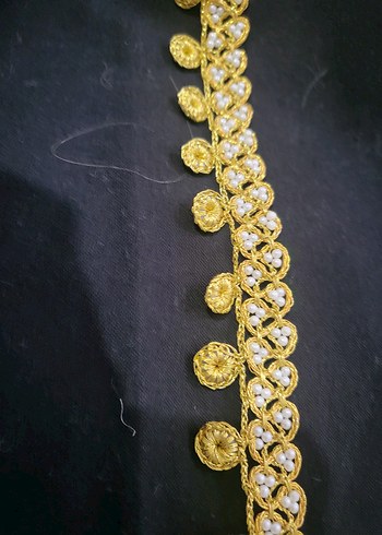 Beyaz boncukDetaylı Bohem El Yapımı Altın Dantel - Görsel 3