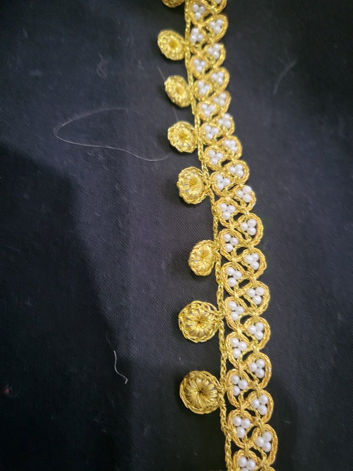 Beyaz boncukDetaylı Bohem El Yapımı Altın Dantel - Görsel 3