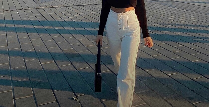 Düğme detaylı wide leg pantolon