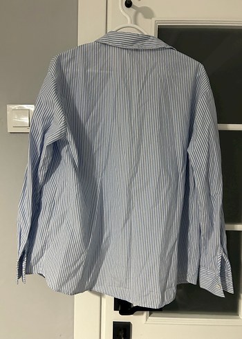 Düğmeli Çizgili Kadın Keten Gömlek - Görsel 2