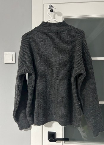 Gri Yarım Fermuarlı Yün Örgü Kazak - Görsel 2