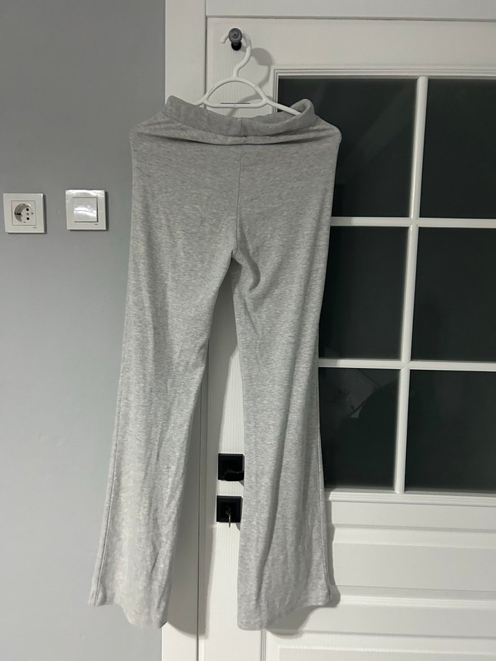 Gri Kadın Bol Kesim Midi Keten Eşofman - Görsel 2