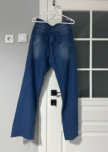 Kadın Mavi Bol Kesim Midi Boy Kot Pantolon - Görsel 2