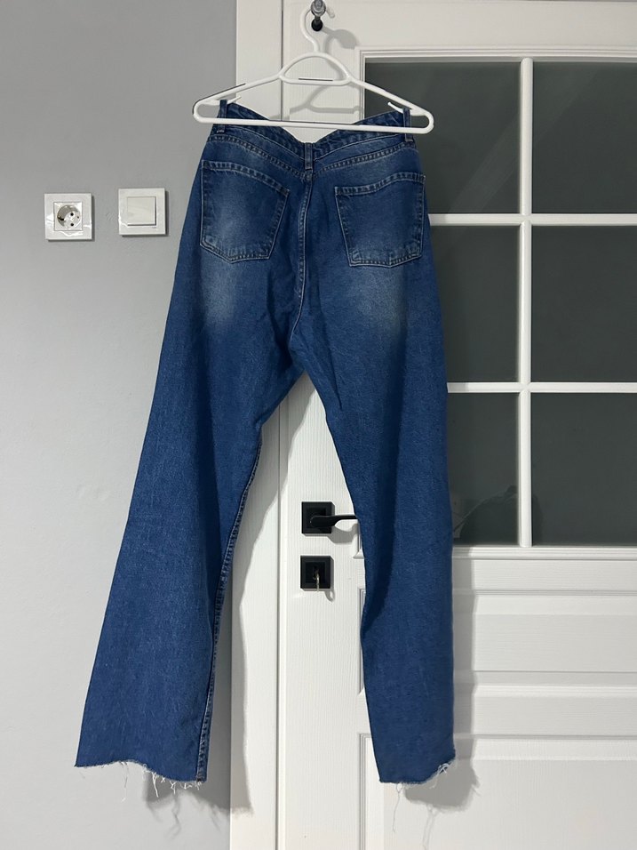 Kadın Mavi Bol Kesim Midi Boy Kot Pantolon - Görsel 2