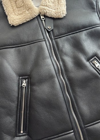 s Beden siyah Renk Kürklü Siyah Deri Kadın Biker Ceket