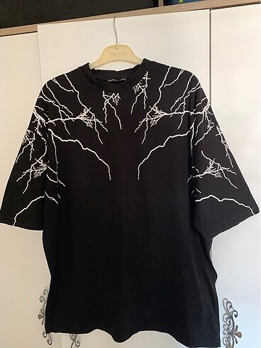unisex şimşek baskılı oversize tişört