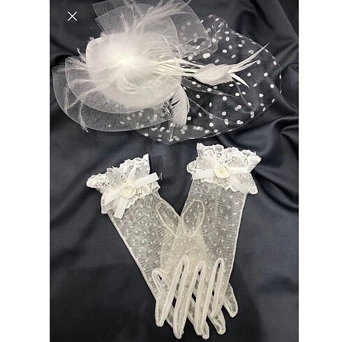 Beyaz Dantelli Eldiven Nikah Şapkası