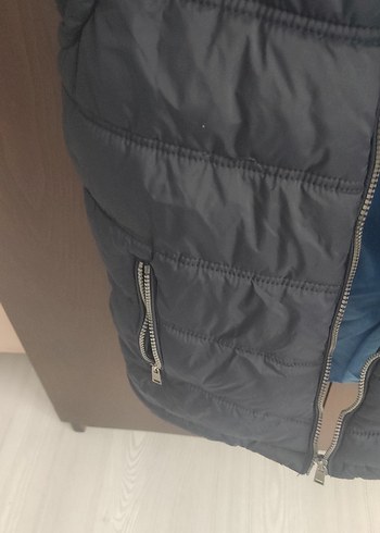 11-12 Yaş Beden Erkek Çocuk Gri Kapüşonlu Fermuarlı Yelek