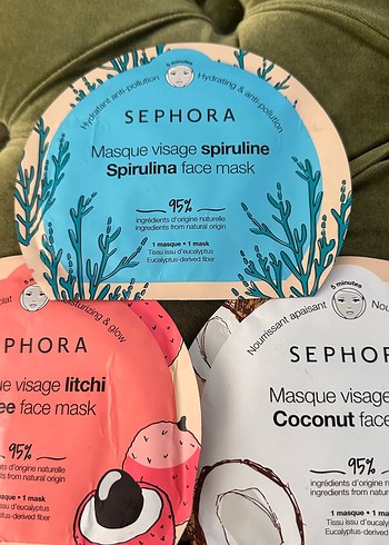 Sephora Yüz Maskeleri - Spirulina, Hindistan Cevizi, Lychee - Görsel 4