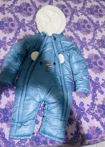 Mavi Peluş Detaylı Bebek Tulum - Görsel 3