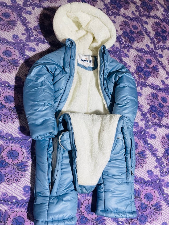 Mavi Peluş Detaylı Bebek Tulum - Görsel 4