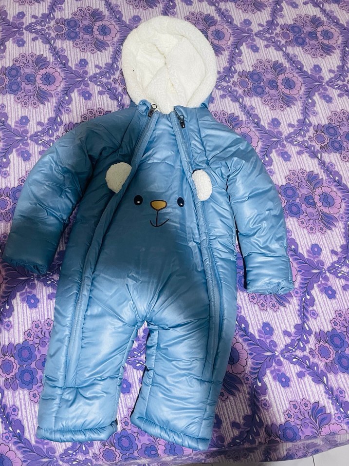 Mavi Peluş Detaylı Bebek Tulum - Görsel 3