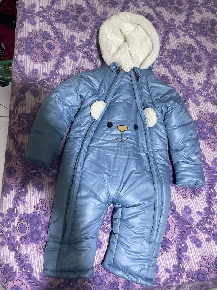 Mavi Peluş Detaylı Bebek Tulum - Görsel 2