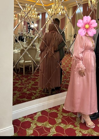 Pembe Uzun İpek Görünümlü Bohem Elbise