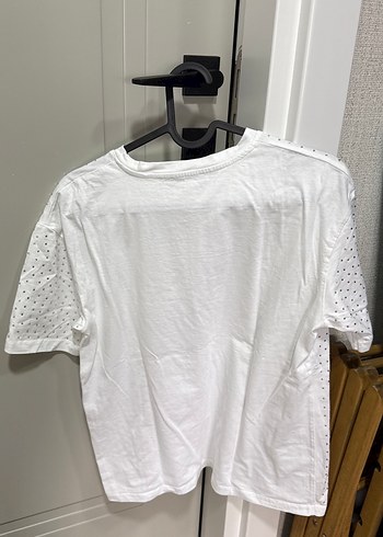 ZARA Beyaz Gri Noktalı Kadın Tişört - Görsel 2