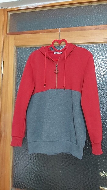 Kırmızı füme karışımı0 Koton kalın kapüşonlu sweatshirt
