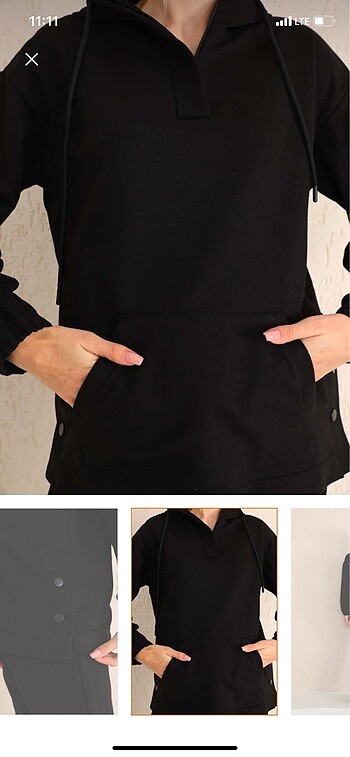 l Beden siyah Renk Siyah Hamile Ve Lohusa Kapüşonlu Sweatshirt Eşofman Alt Üst Takı