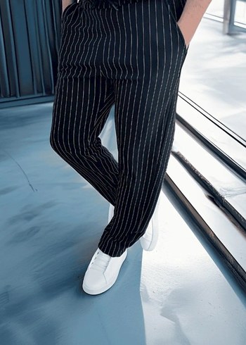 BEYMEN Düz Kesim Siyah Çizgili Erkek Pantolon