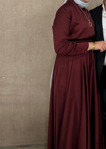 Diğer Bordo Uzun Kollu V Yakalı Abiye Elbise