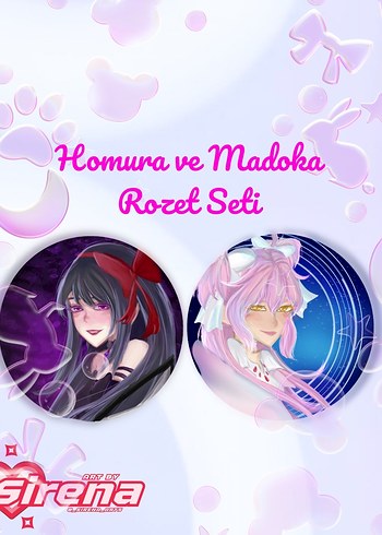 Madoka ve homura rozet seti.