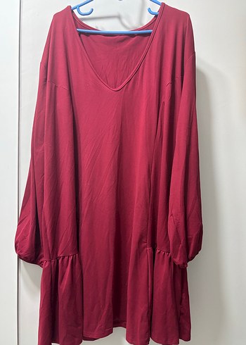50 Beden bordo Renk Bordo V Yaka Salaş Midi Tunik