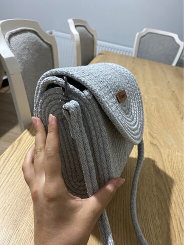 Beden Gri askılı kol çantası kordon ip çanta jüt hasır