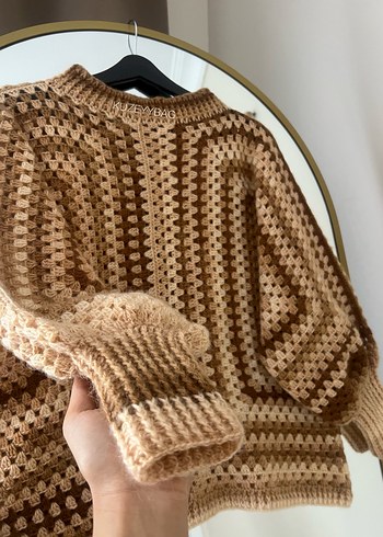 Bej Örgü Kadın Uzun Kollu Salaş Kazak - Görsel 6