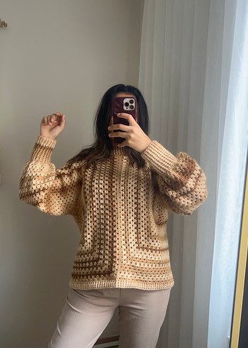 Bej Örgü Kadın Uzun Kollu Salaş Kazak - Görsel 2