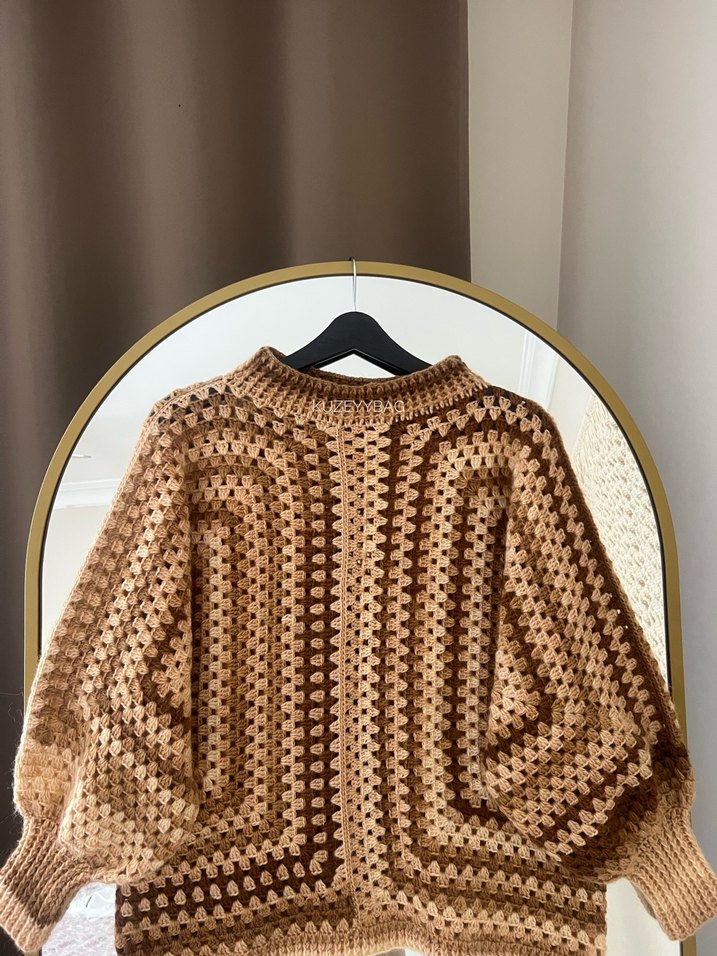 Bej Örgü Kadın Uzun Kollu Salaş Kazak - Görsel 4