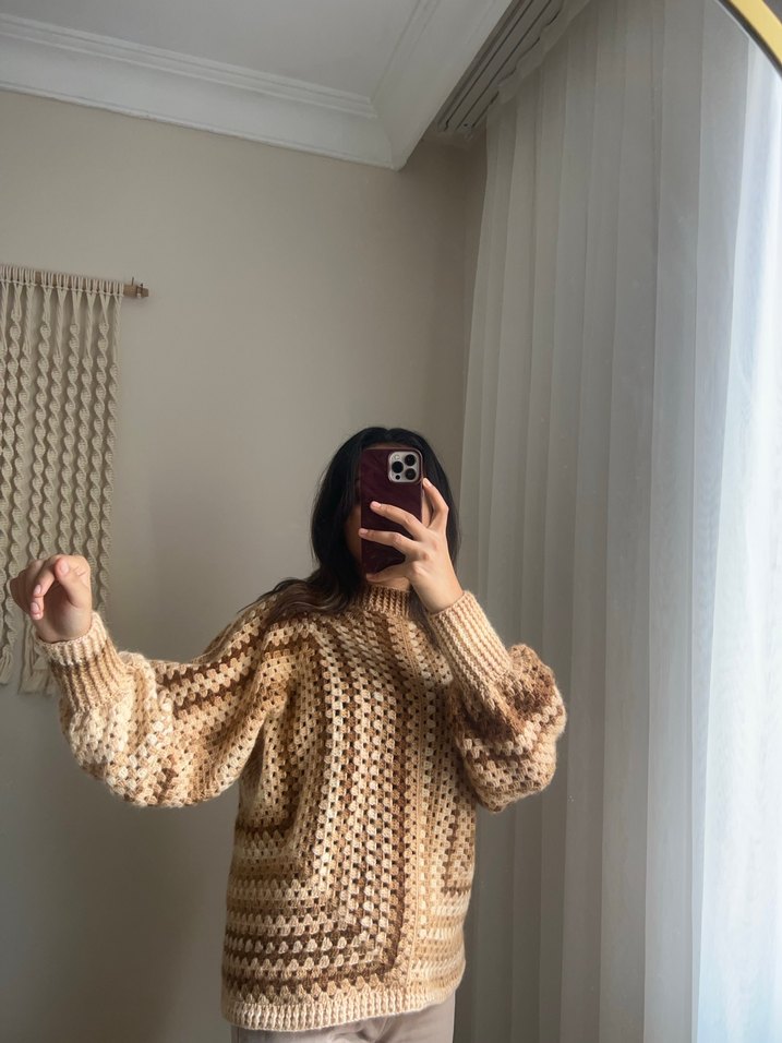 Bej Örgü Kadın Uzun Kollu Salaş Kazak - Görsel 3