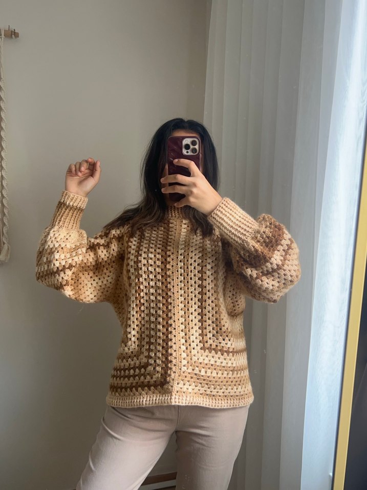 Bej Örgü Kadın Uzun Kollu Salaş Kazak - Görsel 2