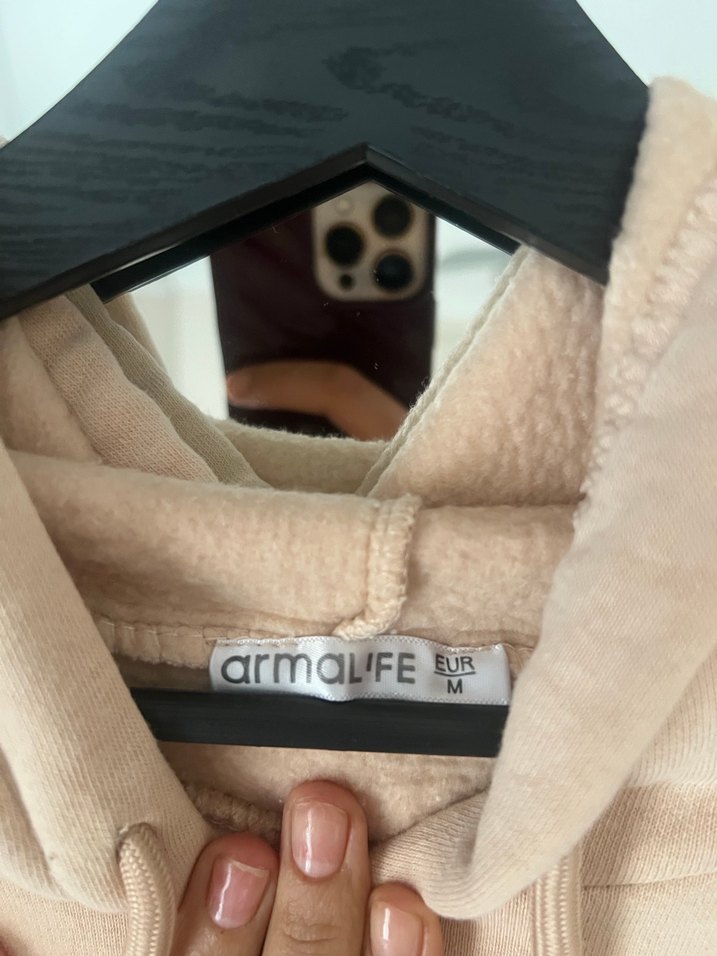 Bej Kapüşonlu Oversize Kadın Sweatshirt - Görsel 3