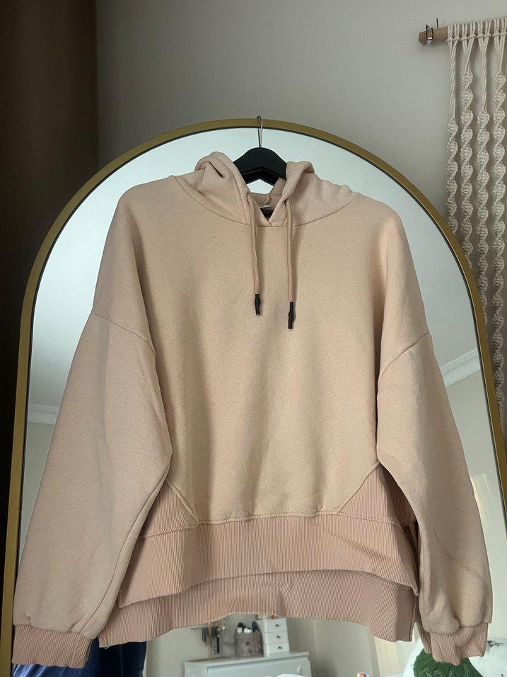 Bej Kapüşonlu Oversize Kadın Sweatshirt - Görsel 2