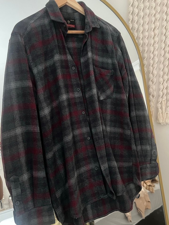 Gri Ekoseli Düğmeli Erkek Gömlek - Görsel 2