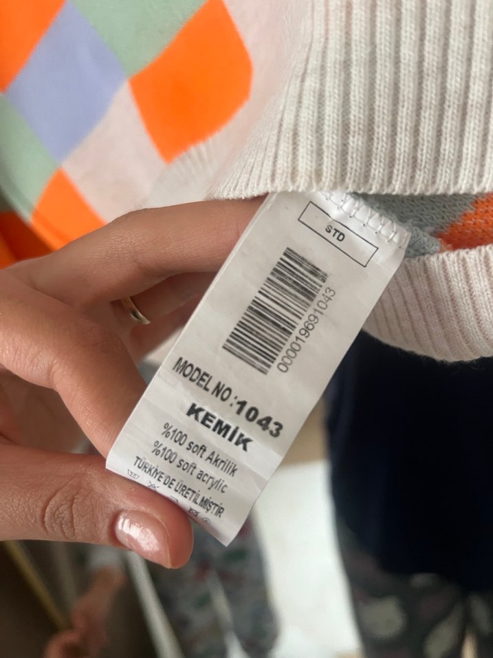 Renkli Kareli Örgü Kadın Kazak - Görsel 3