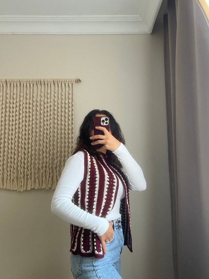 Mürdüm Örgü Kadın Süveter - Görsel 3