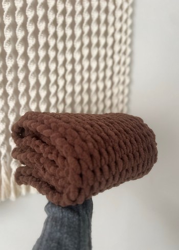 Kahverengi Örgü Kadın Şal - Görsel 2