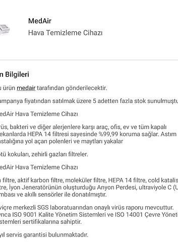 Diğer medAir hava temizleme cihazı
