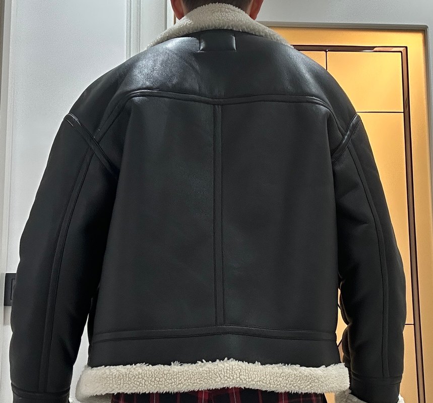 Bershka erkek krem kürklü kışlık siyah deri ceket - Görsel 5