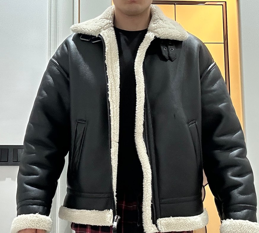 Bershka erkek krem kürklü kışlık siyah deri ceket - Görsel 3