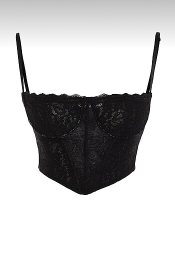 Siyah crop astarlı korse detaylı örme dantel büstiyer