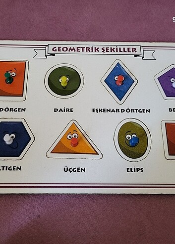 Geometrik Şekiller Renkli Tutacaklı Zeka Geliştirici Puzzle