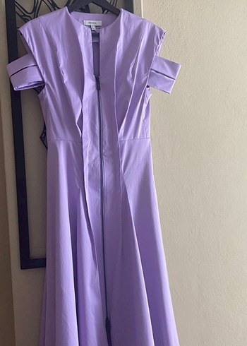 Pastel Mor Uzun Pilili Kadın Elbise - Görsel 4