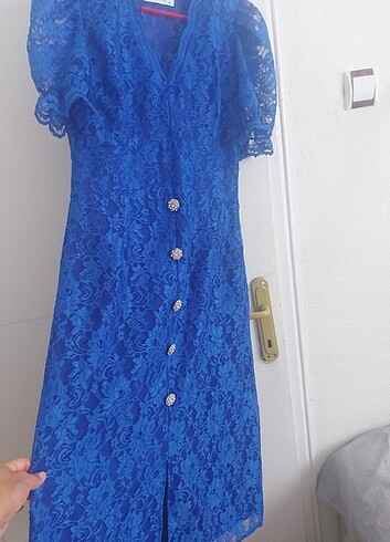 xs Beden mavi Renk GUSTO Dantel Elbise 
